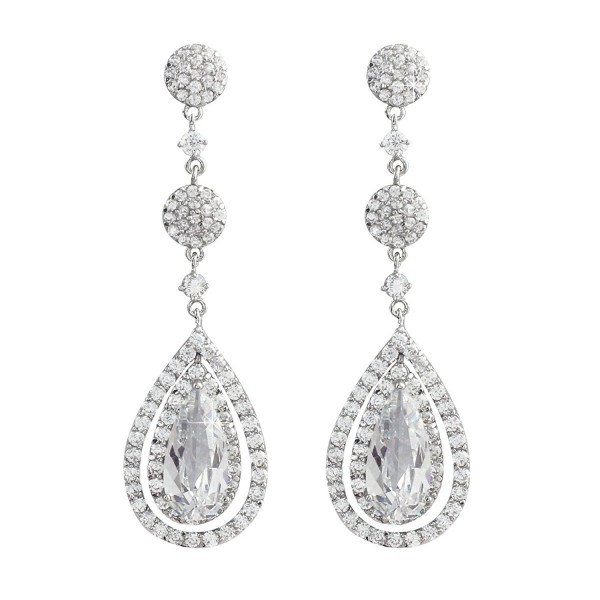 SELOVO Clear Cubic Zirconia Stone Tear Drop Pretty Long Dangle Dangly Earrings Silver Tone - CQ12I3C80XH