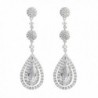 SELOVO Clear Cubic Zirconia Stone Tear Drop Pretty Long Dangle Dangly Earrings Silver Tone - CQ12I3C80XH