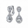 Bling Jewelry CZ Double Teardrop Clip On Bridal Earrings Rhodium Plated Brass - CK11CG1HAKP