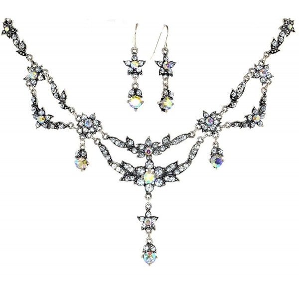 Exquisite Floral Simulated Rhinestone Necklace and Earring Set - AB-Clear - CV119A84WGR
