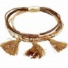 Multi-Strand Beige and Brown Gold-Tone Magnetic Clasp Bangle Bracelet with Tassels - C112D4I15YL
