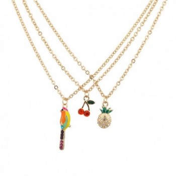 Lux Accessories Parrot Pineapple Cherry Fruit Cocktail Jungle Paradise Tropical Multiple Necklace Set - CZ125UXVLC9