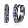 Huggie Round Small CZ Hoop Earrings Amethyst Cubic Zirconia Black Plated For Women Girls - CR1895X3KM0