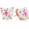 Betsey Johnson "Vintage Bows" Floral Printed Heart Stud Earrings - CC11GMNW847