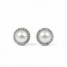 Sterling Silver White Simulated Shell Pearl & Cubic Zirconia Elegant Round Stud Earrings - CH12KJO1OUX