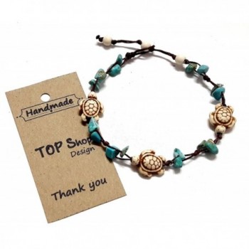 Turtle Stone Blue Turquoise Bead Anklet or Bracelet 26 cm.Handmade for Women Teens and Girls - CZ12JQ474XD