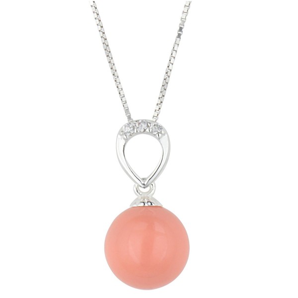 925 Sterling Silver Pendant Necklace Made in England with Genuine Swаrovski Simulated Coral Pink Pearl - C917YOOA24W