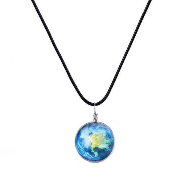 Galaxy & Cosmic Earth Glass Pendant Necklace- 16'' Leather Rope- Great Gift for Women - CX184W3W3N2