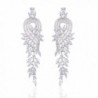 Ginasy Zirconia Earrings Tassels Platinum - "Leaf Tassels White 3.27""*0.98""" - CY1868GAC3L