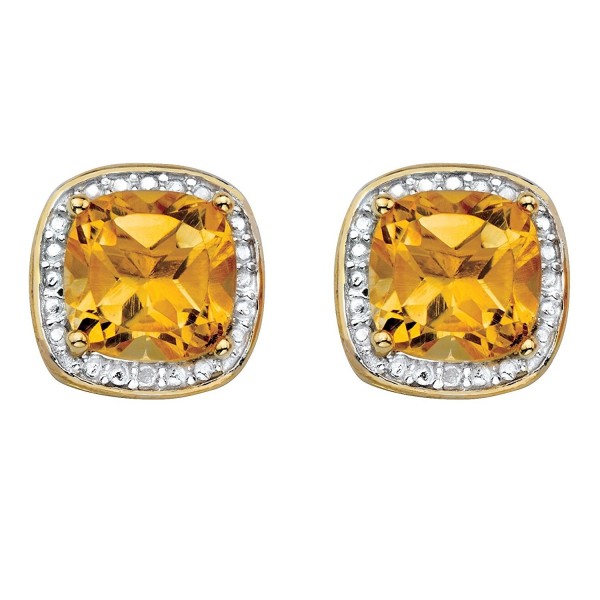 Genuine Yellow Citrine and Diamond Accent 14k Gold-Plated .925 Silver Halo Stud Earrings - CZ1834C8MZ8