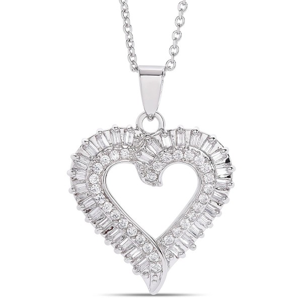 Dolce Giavonna Cubic Zirconia Open Heart Pendant Necklace (18" Chain) - CL1804LM7DH