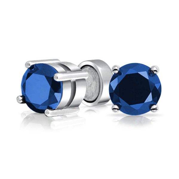 Bling Jewelry Blue CZ Non Piercing Magnetic Stud earrings 925 Sterling Silver 7mm - CK12O1CAW14