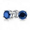 Bling Jewelry Blue CZ Non Piercing Magnetic Stud earrings 925 Sterling Silver 7mm - CK12O1CAW14
