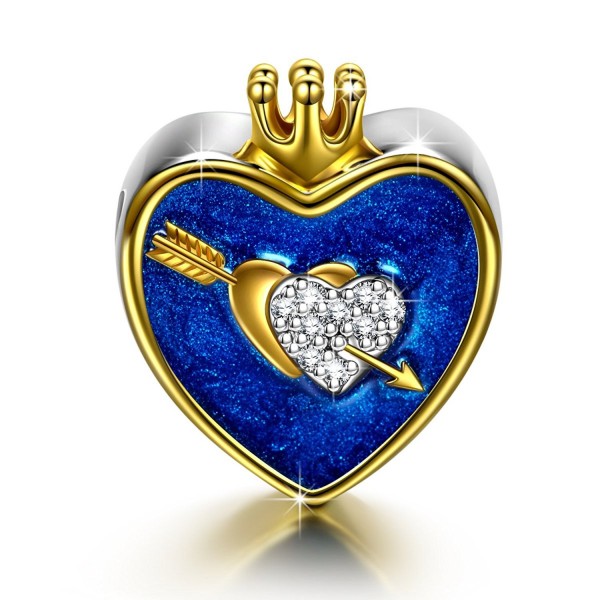 NinaQueen "The Arrow Of Love" 925 Sterling Silver Heart Crown "I Love You" Navy Bead Charms - CN182DOZN4A
