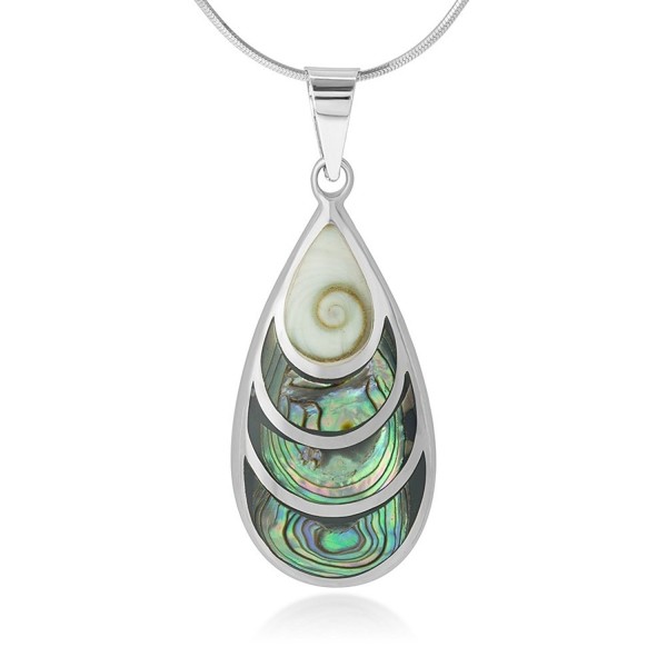 925 Sterling Silver Beautiful Shiva Eye and Abalone Shell Inlay Teardrop Pendant Necklace- 18" - CQ12BT357ZB