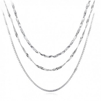 Sterling Silver Chain Necklace Necklaces for Women Platinum Plated 18'' Chains 3PCS - CN17XXQMECR