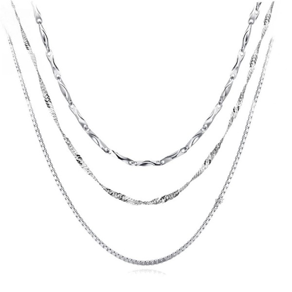 Sterling Silver Chain Necklace Necklaces for Women Platinum Plated 18'' Chains 3PCS - CN17XXQMECR