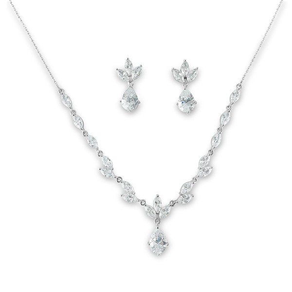 Bridal Teardrop Pear Cubic Zirconia Silver Jewelry Set - CB120CMFNOZ