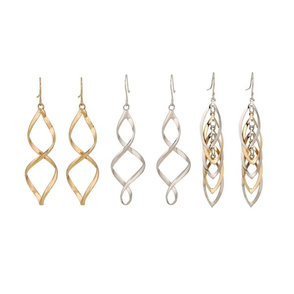 Lureme Punk Gold and Silver Tone Twisted Spiral Zinc Alloy Earrings Set 3 Pairs (02004774) - CB129J3VDM9