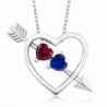 1.21 Ct Created Ruby and Simulated Sapphire Silver Heart and Arrow Pendant with 18 Inch Silver Chain - CG128NXQNA7