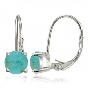 Sterling Silver Cabochon Stone 6mm Round Leverback Earrings - Simulated Turquoise - CF12M0U8LYB