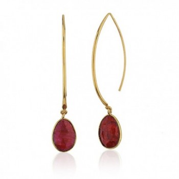 18K Gold-Plated Rims Long Drop Gemstones Dangle Earrings - Red - CN11U4IXAJH