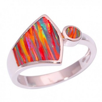 CiNily Rhodium Plated Orange Fire Opal Women Jewelry Gemstone Ring Size 6-10 - C217YGWO8KS