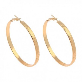 Gold Polished Fashion Floral Embossed Flat Band Hoop Earrings (5mm x 60mm) - C312NVEBXM3