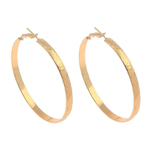 Gold Polished Fashion Floral Embossed Flat Band Hoop Earrings (5mm x 60mm) - C312NVEBXM3