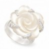 JanKuo Jewelry Rhodium Plated Carved Mother of Pearl Flower with Cubic Zirconia Cocktail Ring - C51158WJ6LL