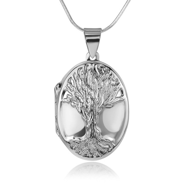 925 Sterling Silver Engraved Tree of life Ancient Symbol Oval Shaped Locket Pendant Necklace- 18" - CV185AKZUL5
