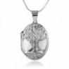 925 Sterling Silver Engraved Tree of life Ancient Symbol Oval Shaped Locket Pendant Necklace- 18" - CV185AKZUL5