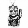 Controse Silver-Toned Stainless Steel Day of the Dead Maneki-neko Necklace 28" - C912GK5D0LB