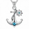 JUFU 925 Sterling Silver Blue Ocean Heart Ship Anchor and Rudder Nautical Necklace - C9184N0285A