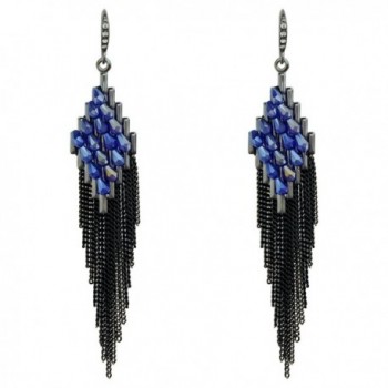 Gorgeous Black Long Tassel Crystal Women's Bohemian Dangle Earrings for Women Prom Wedding Party - Blue and Black - CE1827YUSID