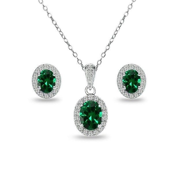 Sterling Simulated Emerald Necklace Earrings - Simulated Emerald - CV187KKTM4W