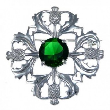 Sterling Silver Green Stone Thistle Brooch - Scottish Pin - C812NBWTLDO