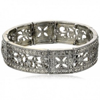 1928 Jewelry Vintage Lace Crystal Filigree Stretch Bracelet - Silver-Tone - C111CKHVQLP