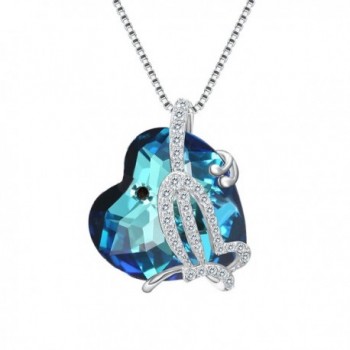 EleQueen Sterling Butterfly Necklace Swarovski - Bermuda Blue - CF182WE4Q3X