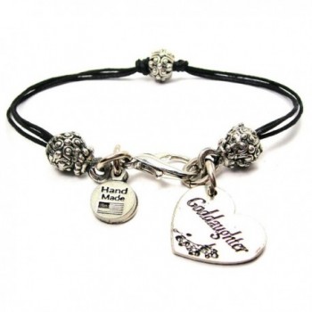 ChubbyChicoCharms Goddaughter Heart- Pewter Beaded Black Waxed Cotton Cord Bracelet- 2.5" - CP12JOO45Z5