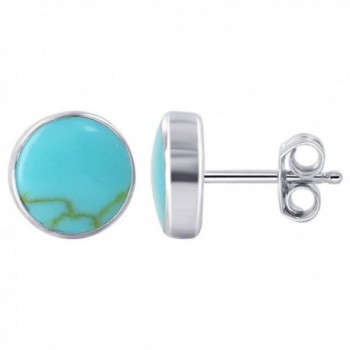 Gem Avenue 925 Sterling Silver 8mm Simulated Blue Turquoise Post back Stud Earrings - C0117OHB80Z