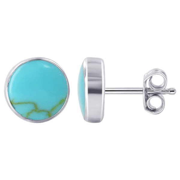 Gem Avenue 925 Sterling Silver 8mm Simulated Blue Turquoise Post back Stud Earrings - C0117OHB80Z