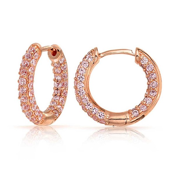 Bling Jewelry Pave Pink CZ Inside Out Rose Gold Plated Brass Hoop Earrings - CI11B9MU23Z