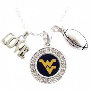 West Virginia Mountaineers Multi Charm Love Football Blue Silver Necklace Jewelry WVU - CU11PCVK6QR