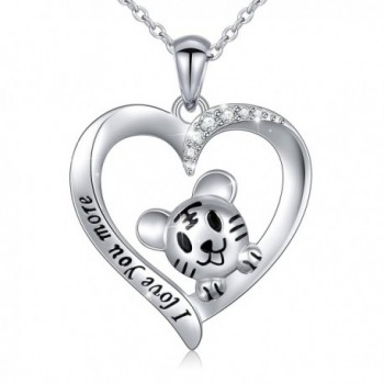 S925 Sterling Silver Cute Turtle/Tiger Heart Pendant Necklace for Women Girl 18'' - CV180286UGT