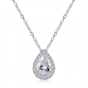 Odette Micro-Pave CZ Framed Pear-Shaped Solitaire Necklace Pendant - Elegant Bridal Jewelry - Silver - C612OCIW6BP