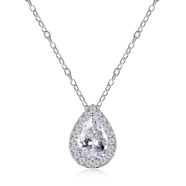 Odette Micro-Pave CZ Framed Pear-Shaped Solitaire Necklace Pendant - Elegant Bridal Jewelry - Silver - C612OCIW6BP