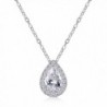 Odette Micro-Pave CZ Framed Pear-Shaped Solitaire Necklace Pendant - Elegant Bridal Jewelry - Silver - C612OCIW6BP