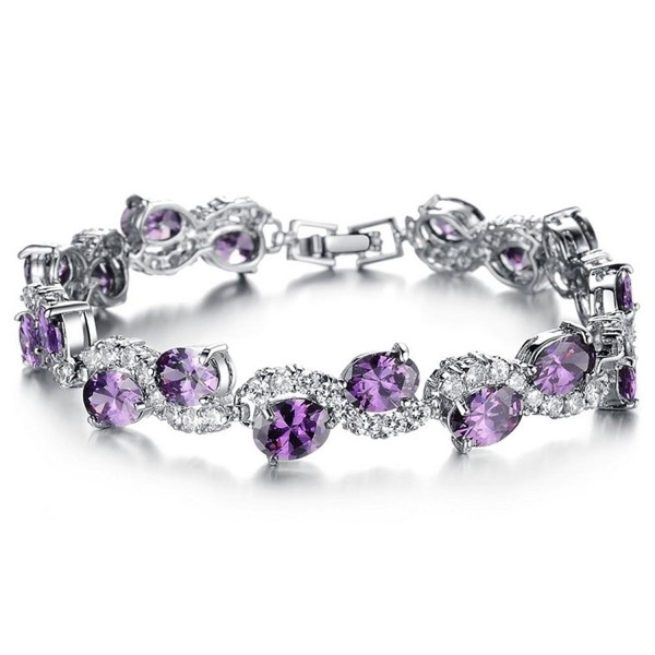 Jade Angel Women Platinum Plated Purple Cubic Zirconia Bracelet Wedding Jewelry - Purple - CY120JL1YS3