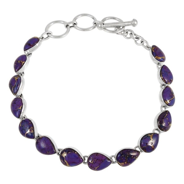 Purple Turquoise Bracelet Sterling Silver 925 Genuine Turquoise (SELECT style) - Teardrops Link & Toggle - CI186QHCTR8